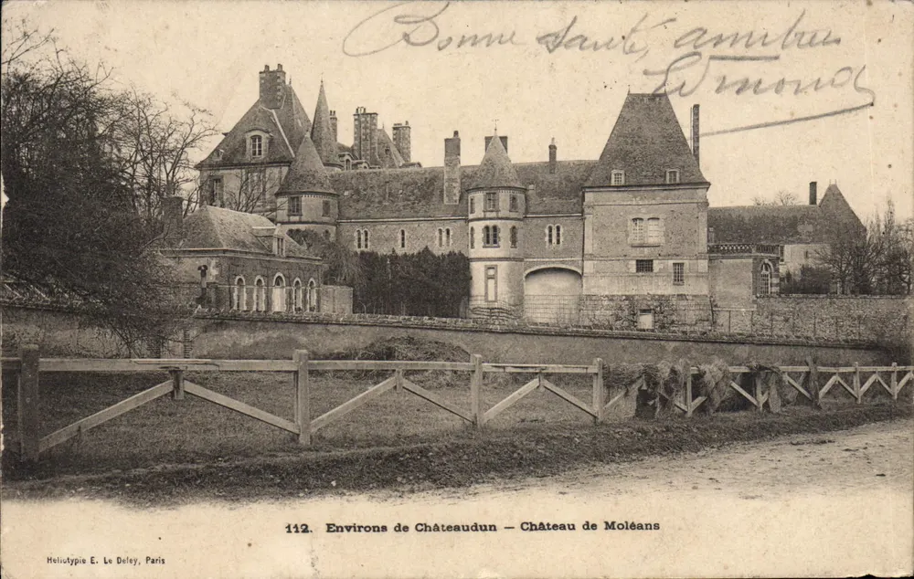Ambiente de Châteaudun — Castelo de Moléans — Héliotypie E. Le Deley, Paris, n°112 - Frente
