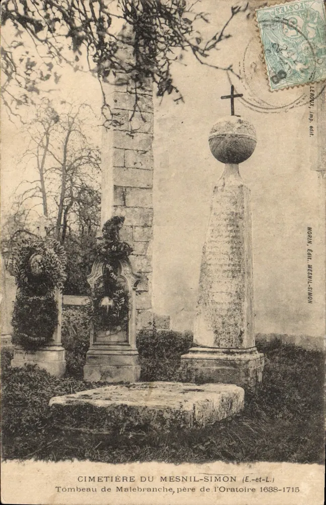 Cemitério do Mesnil-Simon — Túmulo de Malebranche, pai da Oratória 1688-1715 — edição Morin, Mesnil-Simon - Frente