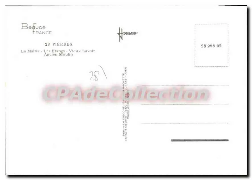 Pierresres — Blick auf das Rathaus, den See, das alte Waschhaus und ein Schloss — La Cigogne, Verlag - Rückseite