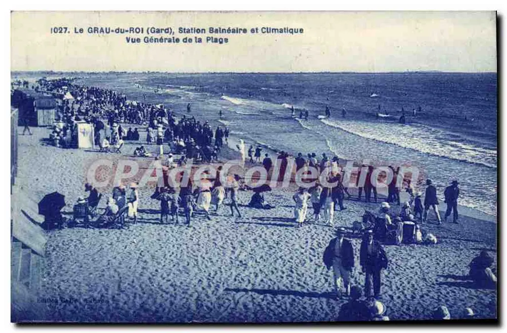 Le GRAU-du-ROI (Gard), Estación Balneario y Climática — Vista General de la Playa — n°1027 - Anverso