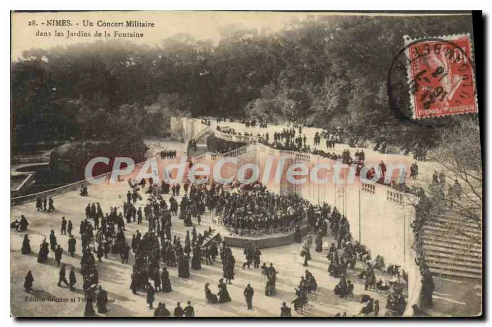 Nîmes - Ein Militärkonzert in den Gärten der Fontaine — Édition Gréglé et Pictet, n°28 - Vorderseite