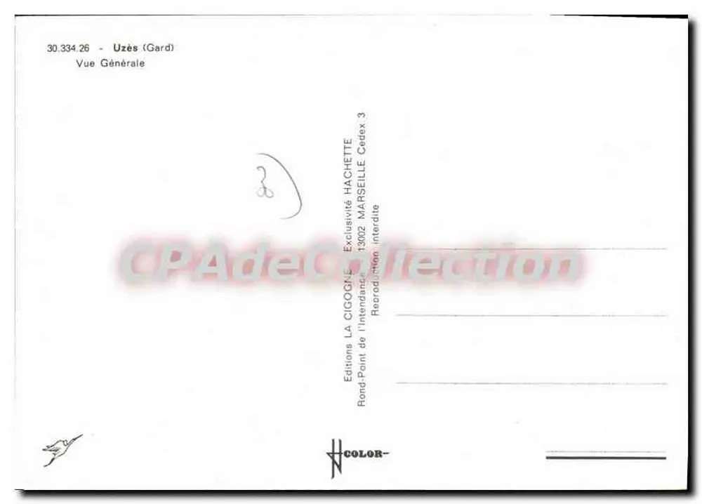 Uzès (Gard) — Vista Geral — Edições LA CIGOGNE, Marselha - Verso