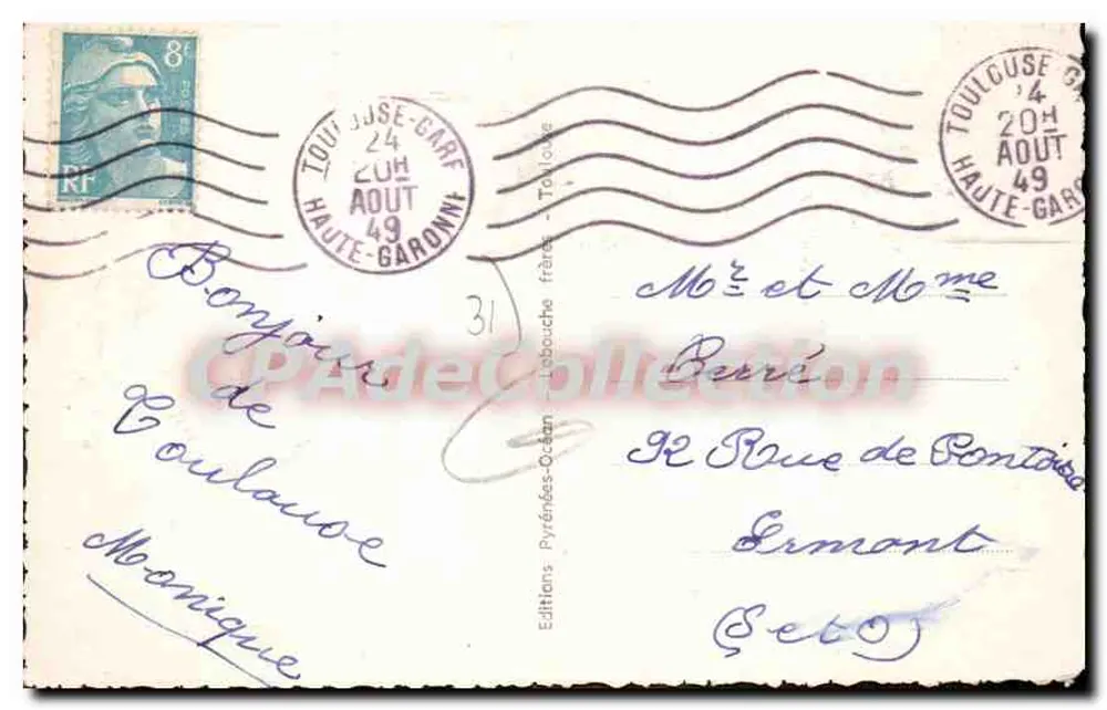 Toulouse — une scène de Toulouse — Éditions Pyrénées-Océan - Verso