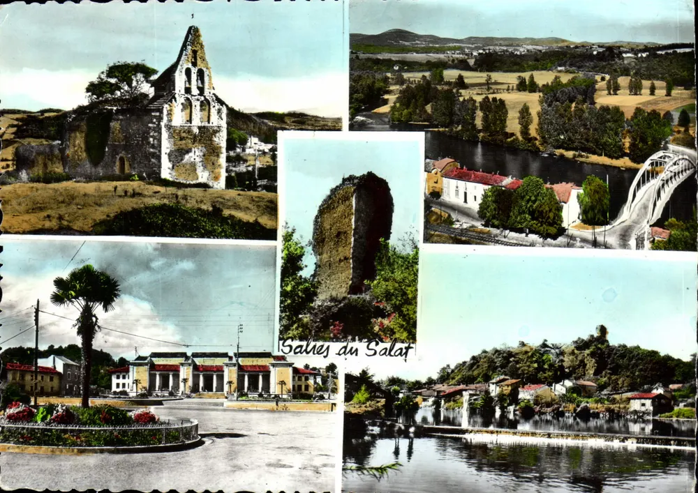 Salies-du-Salat — Panoramablick mit Ruinen, Brücke und Bahnhof — Verlag Véritable des Cartes Postales - Vorderseite