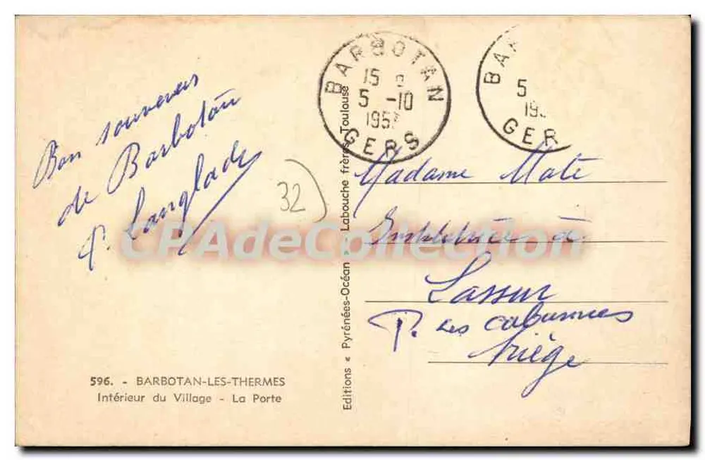 Barbotan-les-Thermes — Innenansicht des Dorfes — Die Pforte — Editions Frères Toulouane - Rückseite