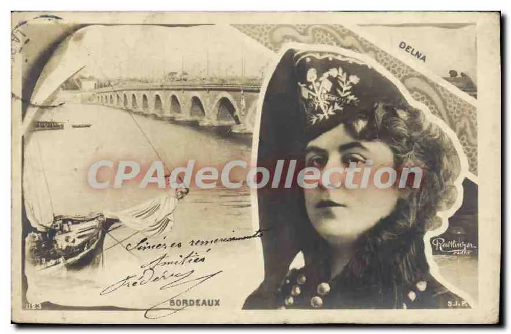 Bordeaux — Brücke und Boot — Portrait einer Frau — DELNA, Verlag S.J.P. n°123 - Vorderseite