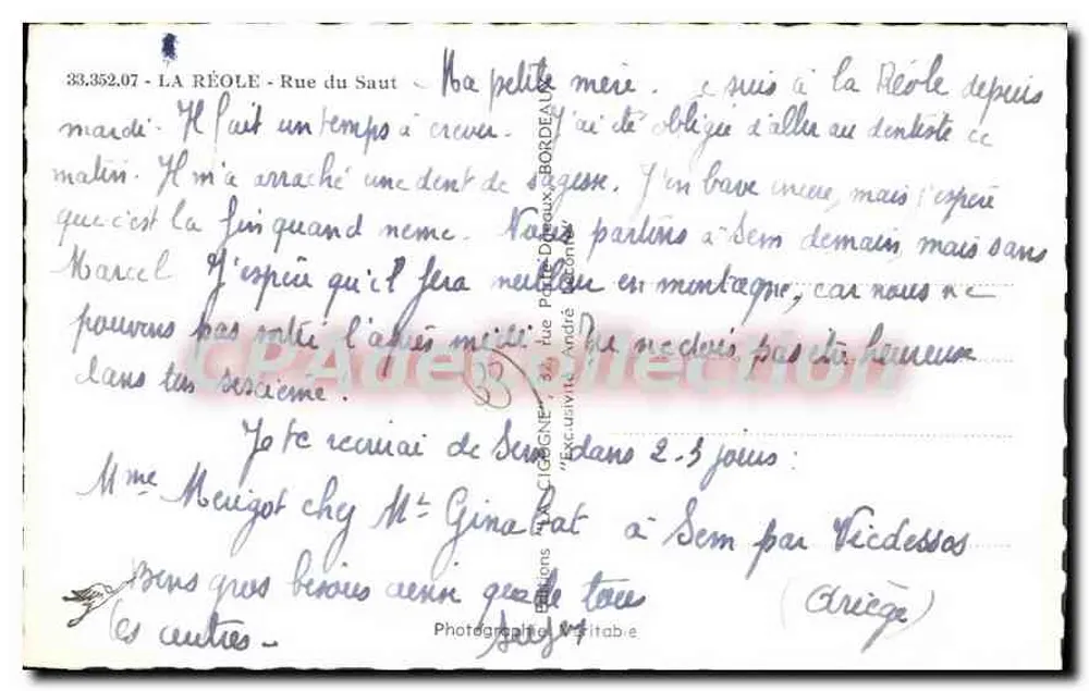 Die Storch — Rue du Saut, La Réole — Éditions La Cigogne - Rückseite