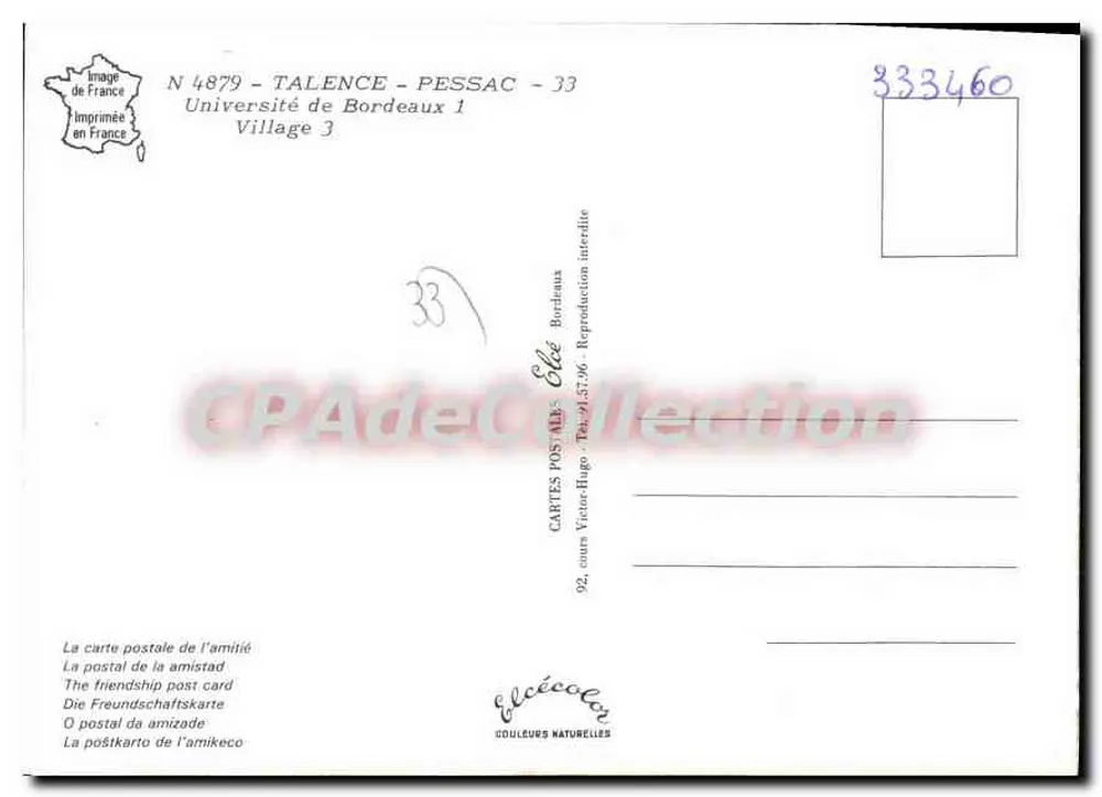Universität Bordeaux 1 - Village 3 — TALENCE - PESSAC - 33 — Verlag Elcée - Rückseite