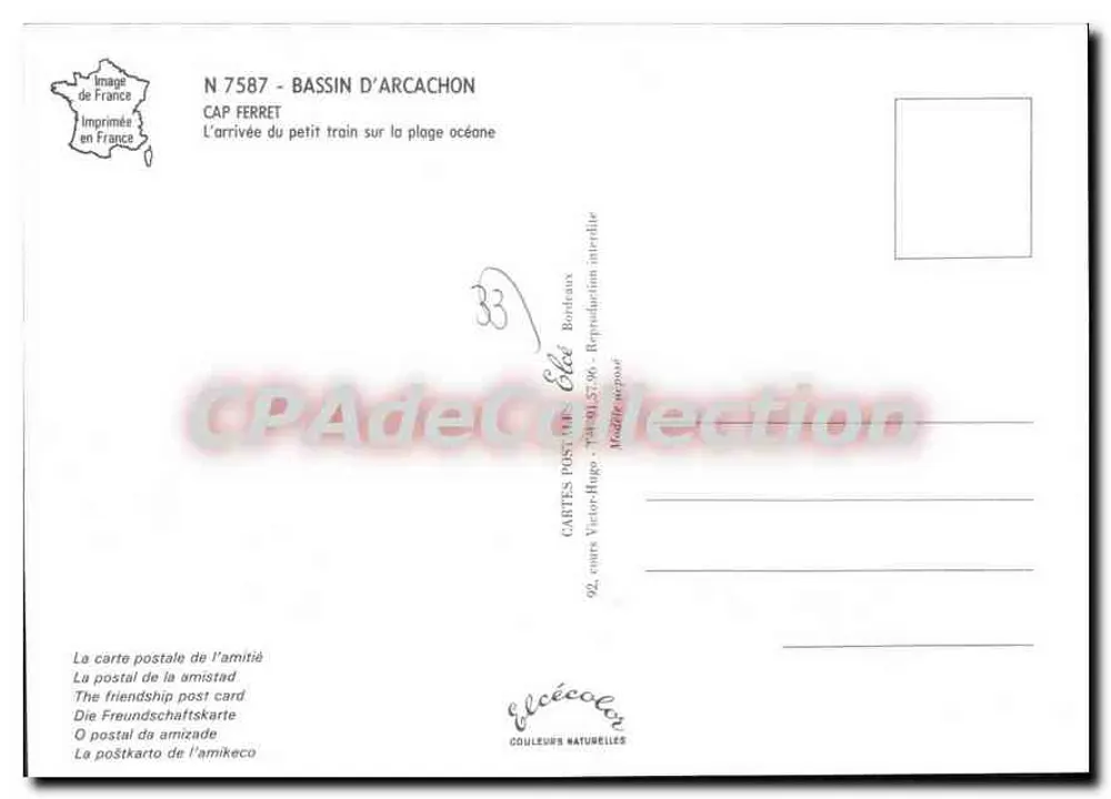 Cap-Ferret — Ankunft des kleinen Zuges an der Strand — Éditeur Elcé, n° 7587 - Rückseite