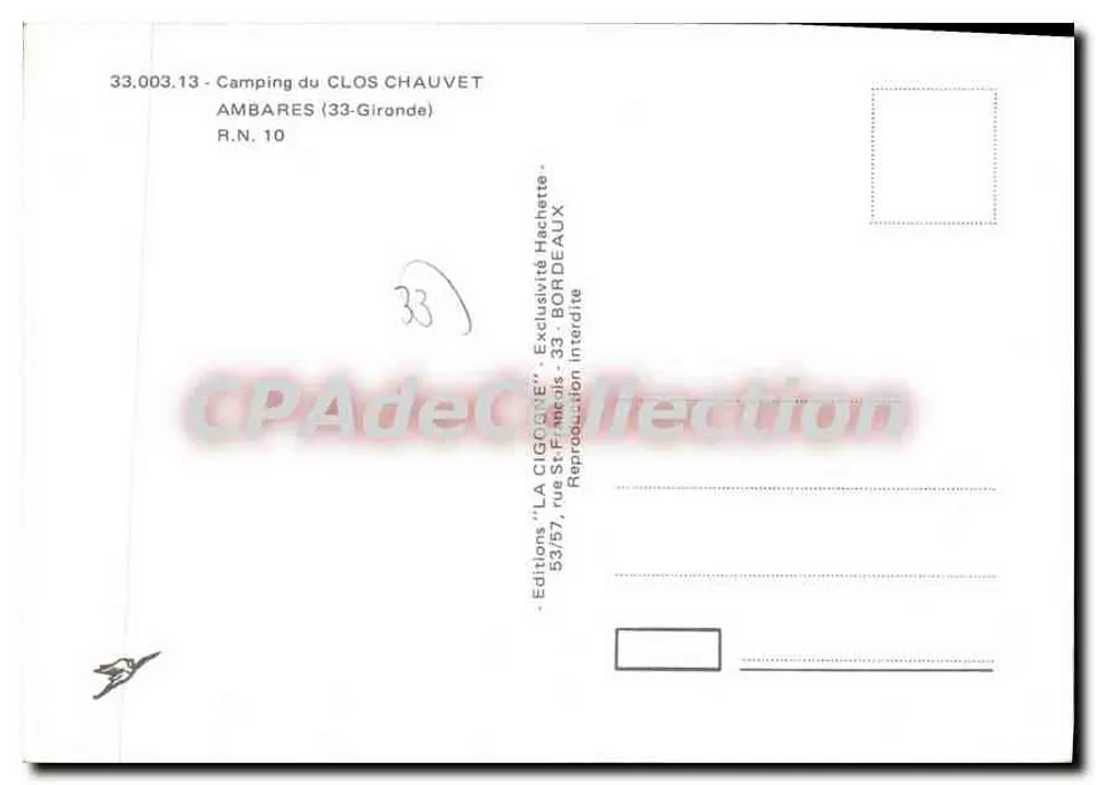 Camping Clos Chauvet — Ambares (33-Gironde) — Uitgaven 'LA CIGOGNE' - Achterkant