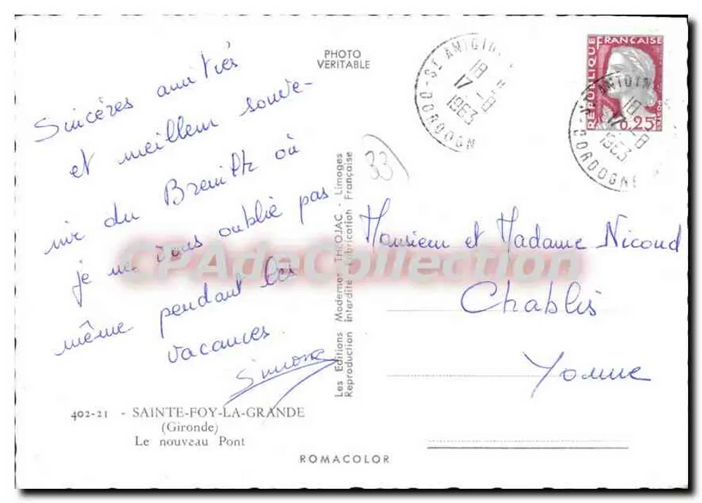 Der neue Brücke — Sainte-Foy-la-Grande — Editions Theojac - Rückseite