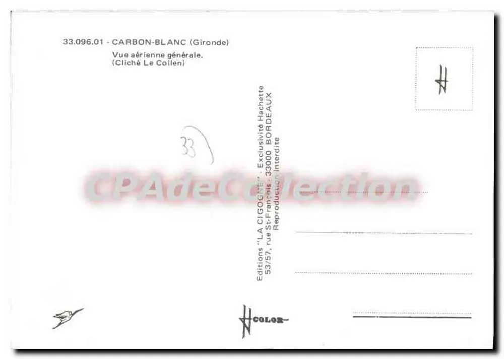 La Cigogne — Vue aérienne générale — Éditions La Cigogne, 33000 Bordeaux - Verso