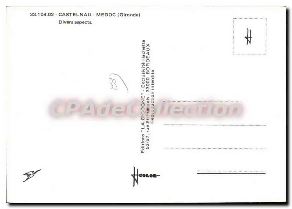 Castelnau-Médoc — Lembrança de Castelnau-Médoc — Edições 'LA CIGOGNE' - Verso