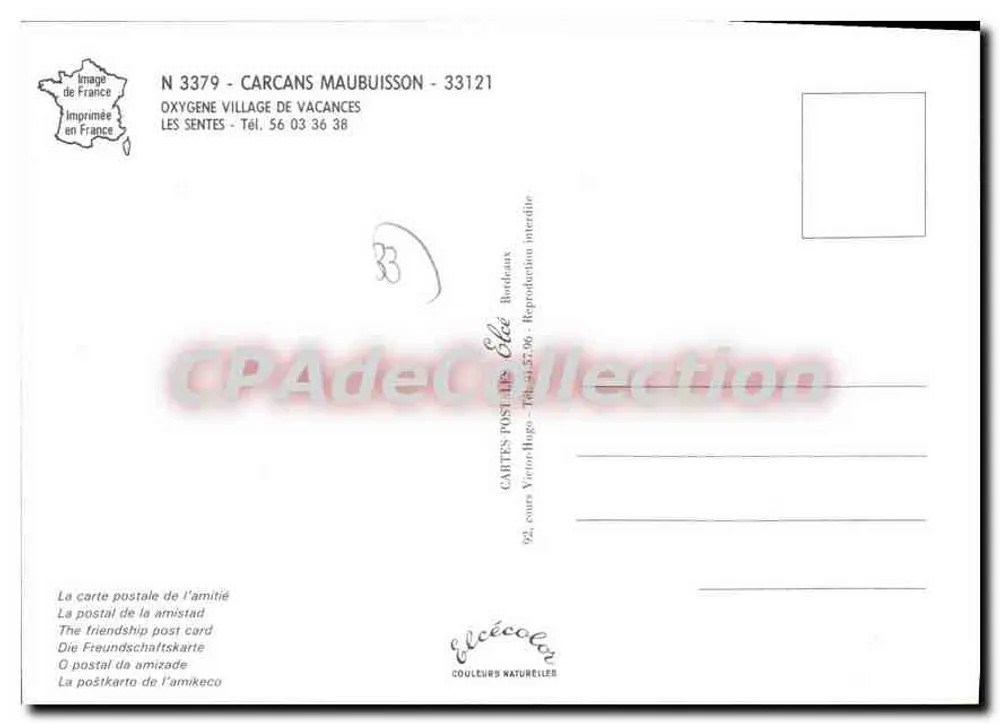 Oxygène Village de Vacances Les Sentes — Verlag Elcé, Nr. 3379 - Rückseite