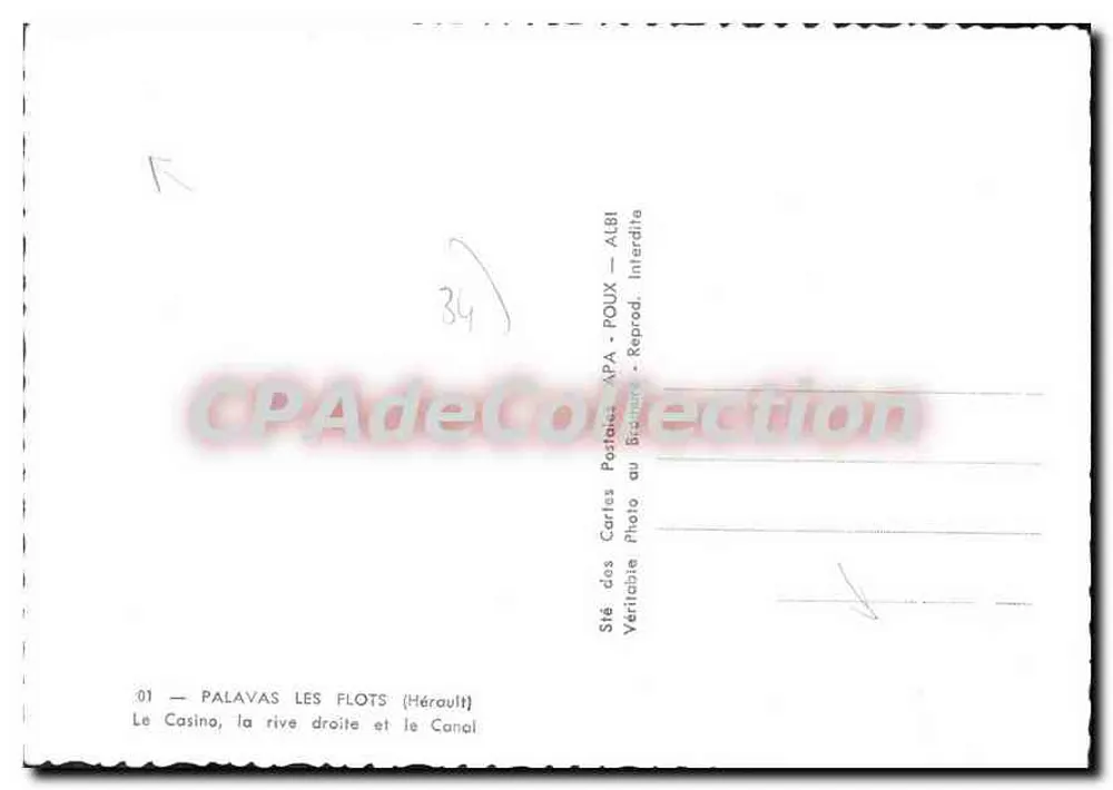 Palavas-les-Flots — El Casino, la orilla derecha y el Canal — Sté des Cartes Postales APA - POUX - Reverso
