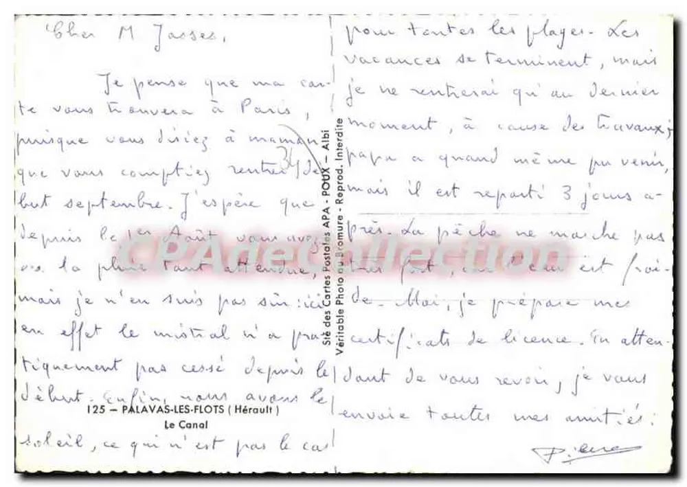 Palavas-les-Flots — O Canal — editor APA, n°125 - Verso