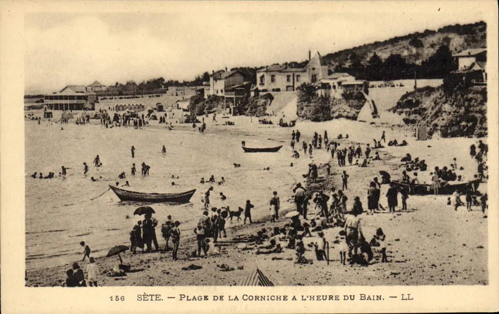 Sète — Strand van de Corniche tijdens het bad — LL, n° 156 - Voorkant