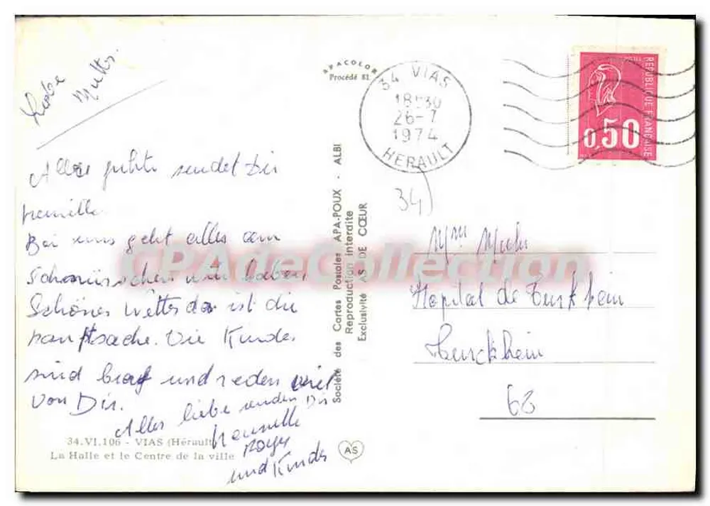 Zentralplatz von Vias — Café-Terrasse — Verlag APA-POUX - Rückseite