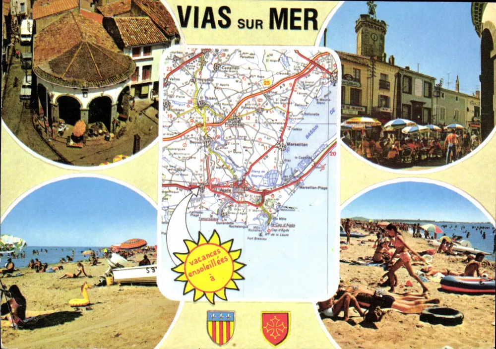 Vias-sur-Mer — Touristische Ansichtskarte mit Kartenplan — Gesellschaft für Ansichtskarten APA-POUX - Vorderseite