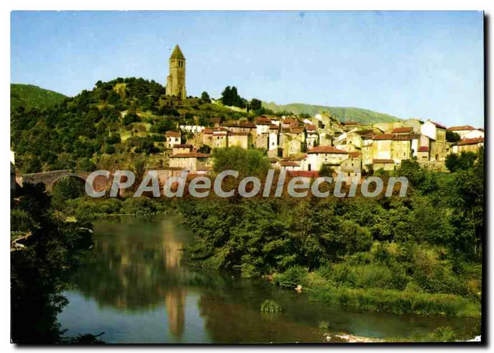Olargues — Allgemeine Ansicht mit der Turmuhr (12. Jahrhundert) und dem Teufelsbrücke über den Jaur — Société des Cartes Postales APA-POUX ALBI - Vorderseite