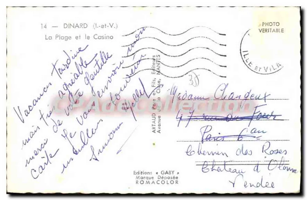 Dinard — A Praia e o Cassino — Edições Gaby - Verso