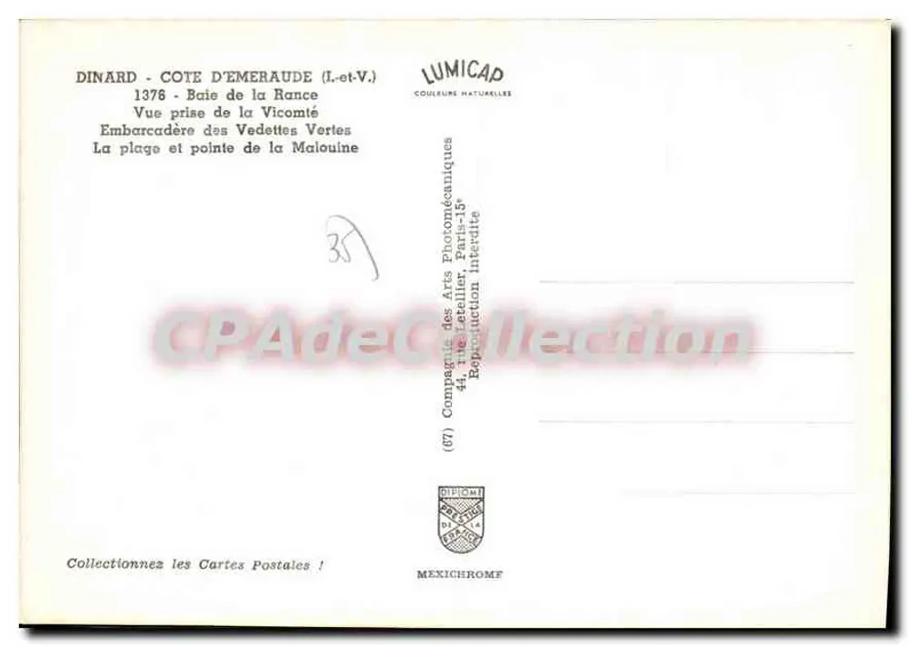 Dinard - Costa de Émeraude — Lumicap, n°1376 - Verso