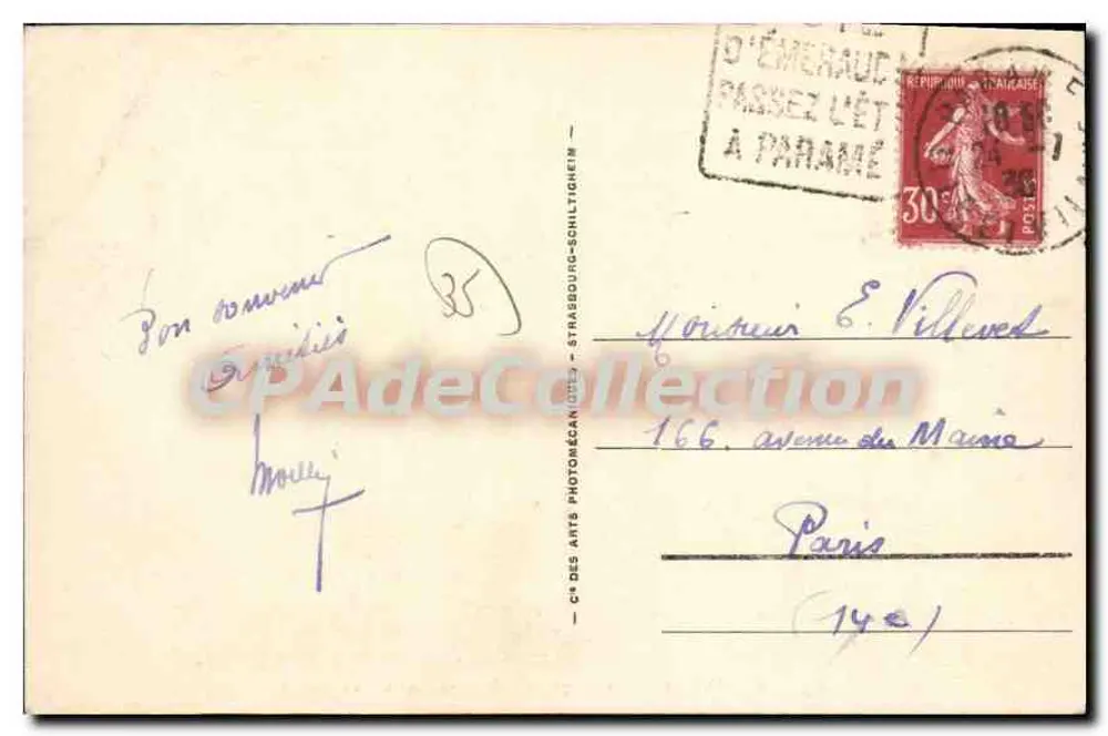 Paramé - Die Strandpromenade in Richtung Rochebonne und Hotels — Antike Ansichtskarte n°37, Verlag Paramé - Rückseite