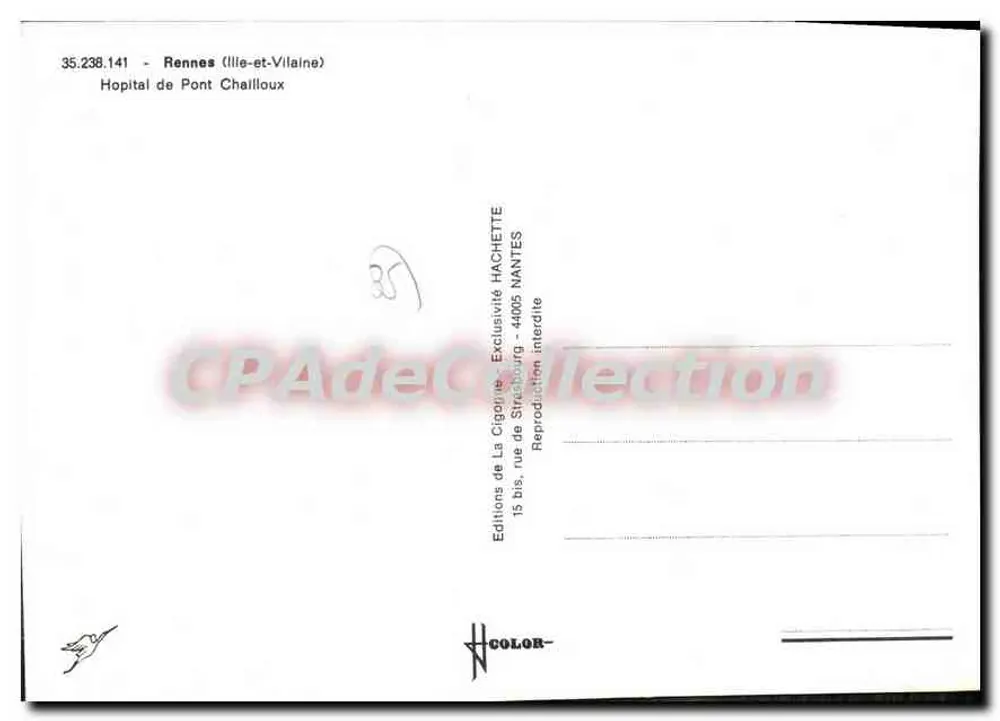 Rennes – Hospital de Pont Chailloux — Edições de La Cigogne, Nantes - Verso