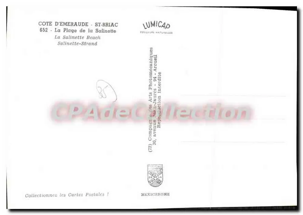 Côte d'Émeraude - St-Briac — La Plage de la Salinette — Lumicap - Verso