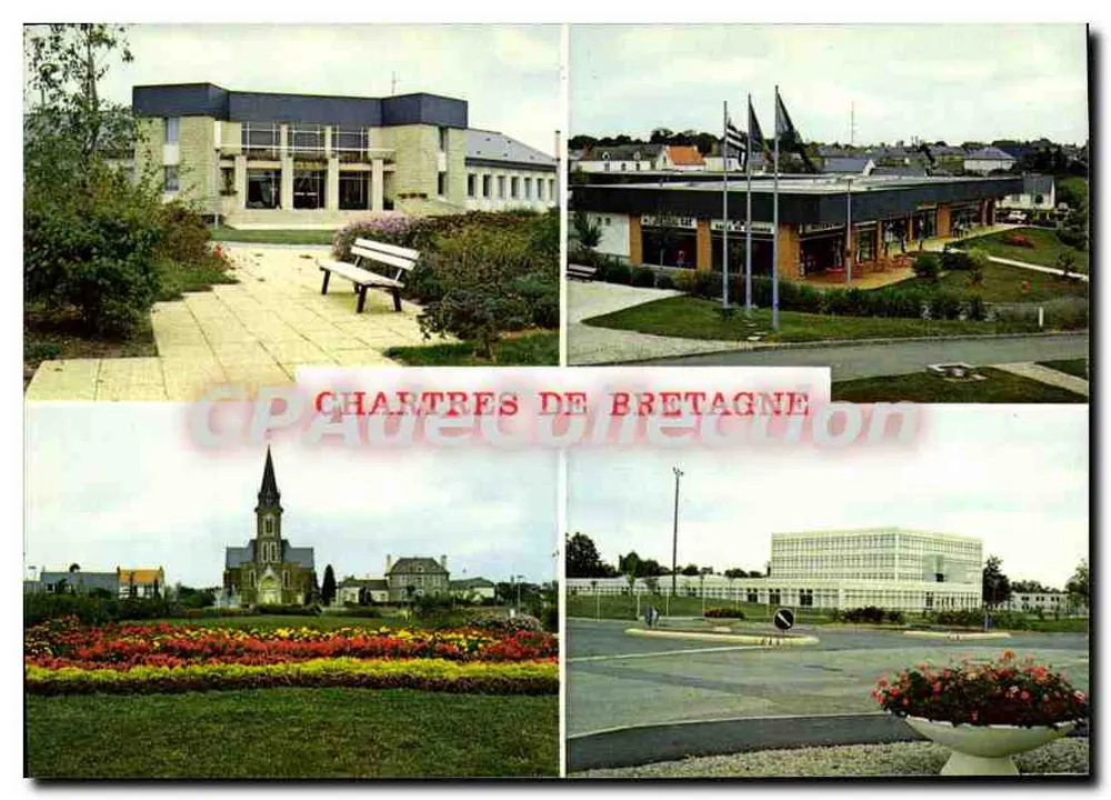 Chartres-de-Bretagne — Ansicht des Rathauses, Kirche und Einkaufszentrums « Le Bretagne » — Edition La Cigogne - Vorderseite