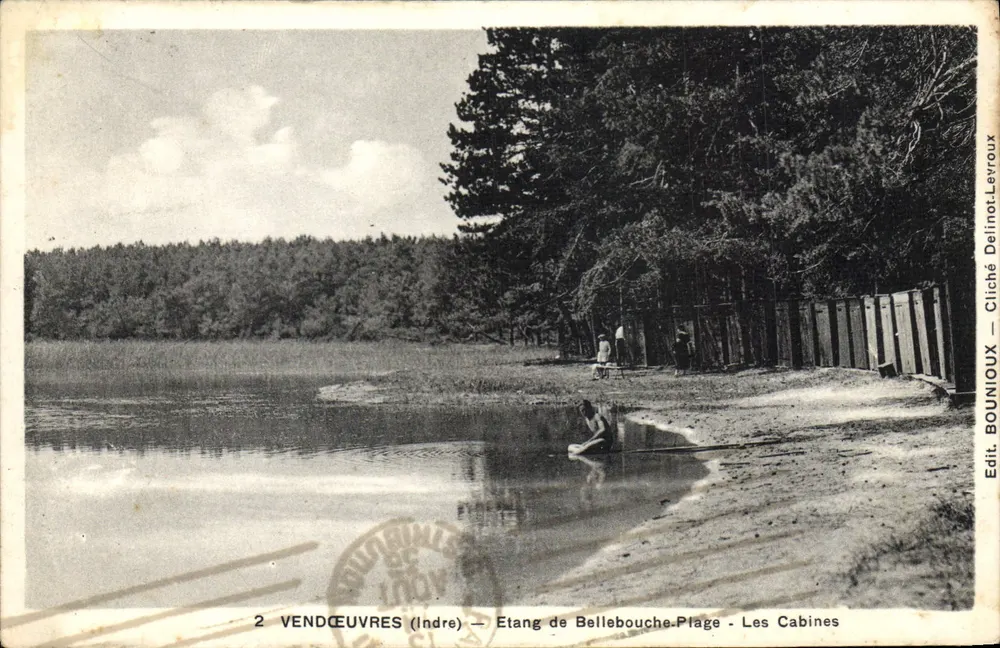 Vendœuvres (Indre) — Lago de Bellebouche-Plage - As Cabines — Edit. Bounioux - Frente