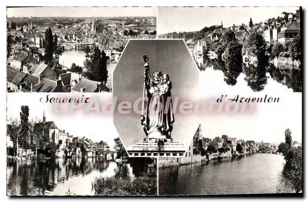 Argenton-sur-Creuse — vista geral e estátua da Boa Senhora — lembrança de Argenton - Frente
