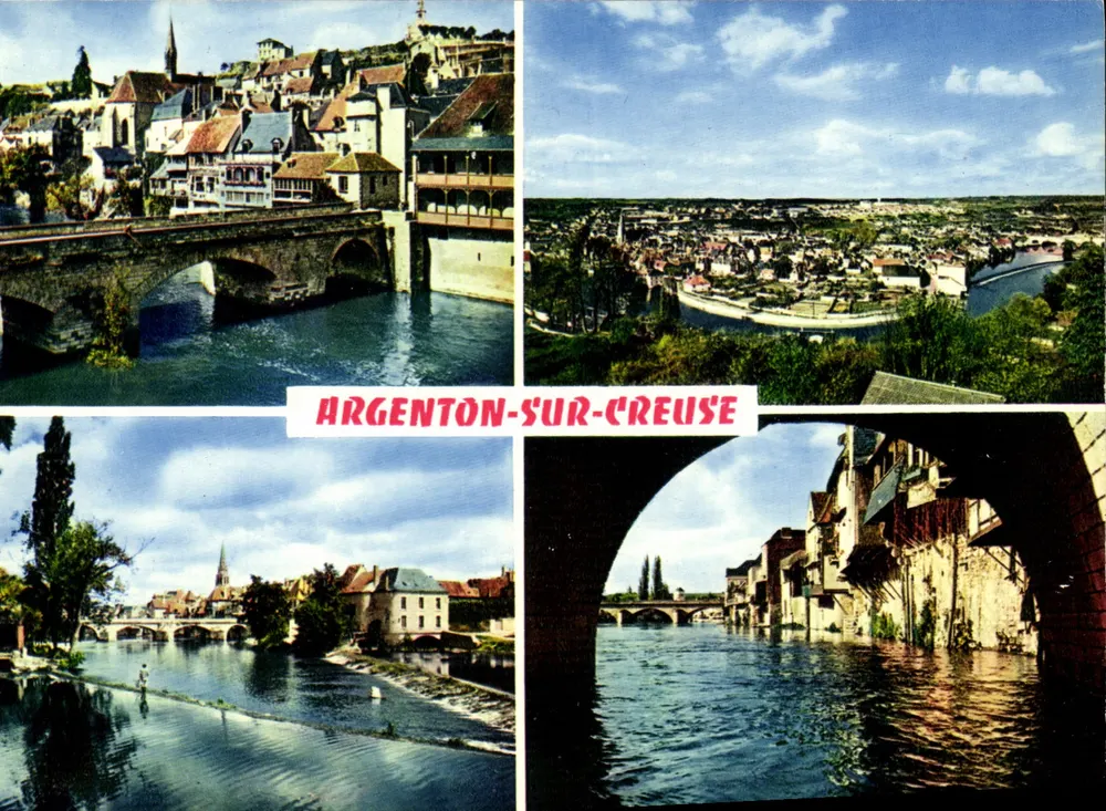 Argenton-sur-Creuse — ogólny widok i mosty — wydawca Mexichrome, nr 36 - Awers