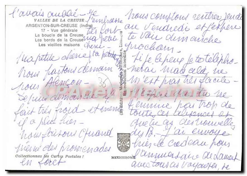 Argenton-sur-Creuse — ogólny widok i mosty — wydawca Mexichrome, nr 36 - Rewers