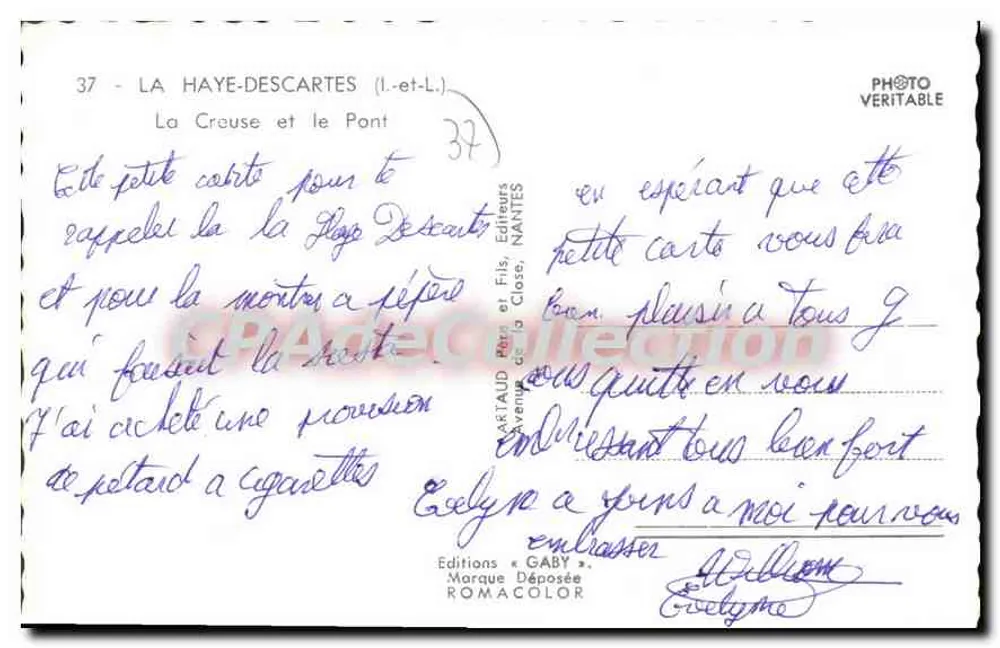 La Haye-Descartes — Die Creuse und die Brücke — Éditions Gaby - Rückseite