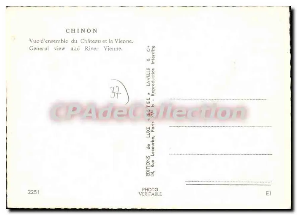 Chinon — Vista general del Castillo y el río Vienne — Estel - Reverso