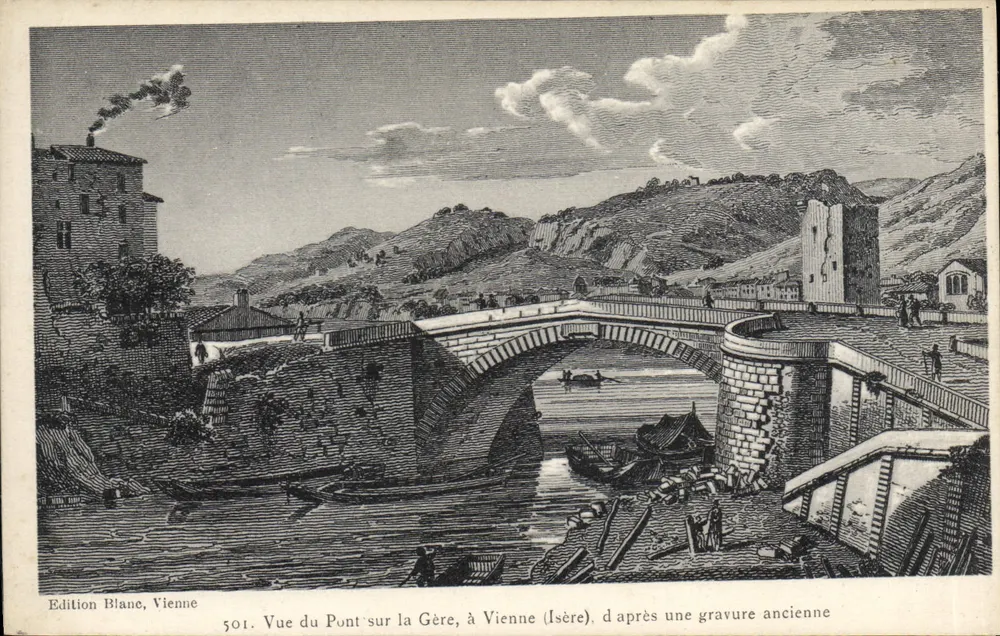 Ansicht des Brücke über die Gère in Vienne (Isère) — nach einer alten Holzschnitte — Édition Blane, Vienne, Nr. 501 - Vorderseite