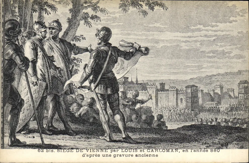 Belagerung von Wien — Louis und Carloman im Jahr 880 — alte Holzschnitte - Vorderseite