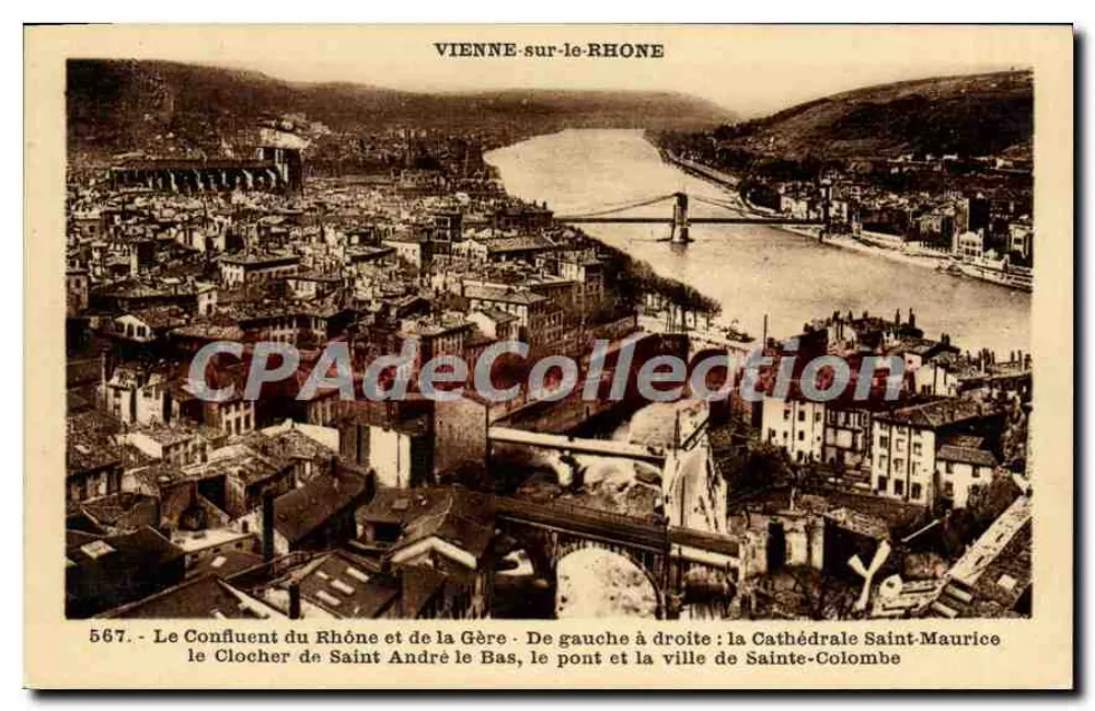 Vienne-sur-le-Rhône — Conflito do Rhône e da Gère — Catedral de São Maurício, Sintral de São André-le-Bas, ponte e cidade de Sainte-Colombe — J. Cellard, Lyon - Frente