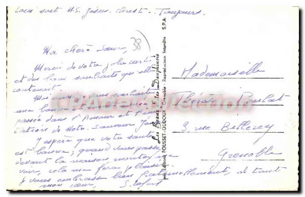 Meaudre — Igreja e monumento aos mortos — editor G. Godel - Verso