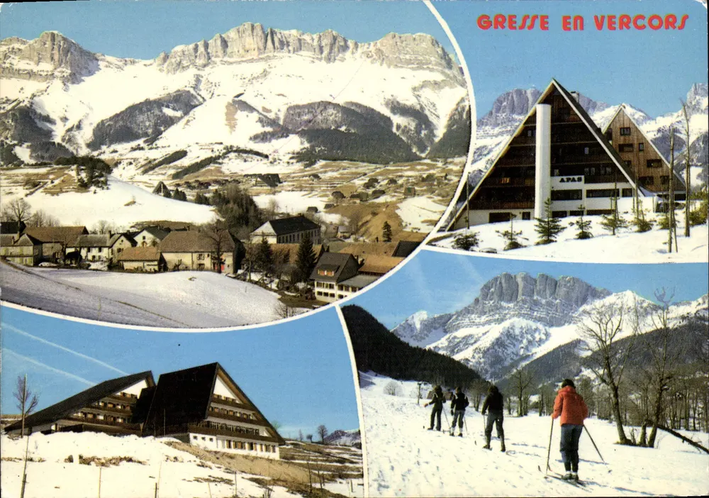 Gresse-en-Vercors — vista panorâmica invernal com estações de esqui e montanhas nevadas — Edições Cellard - Frente