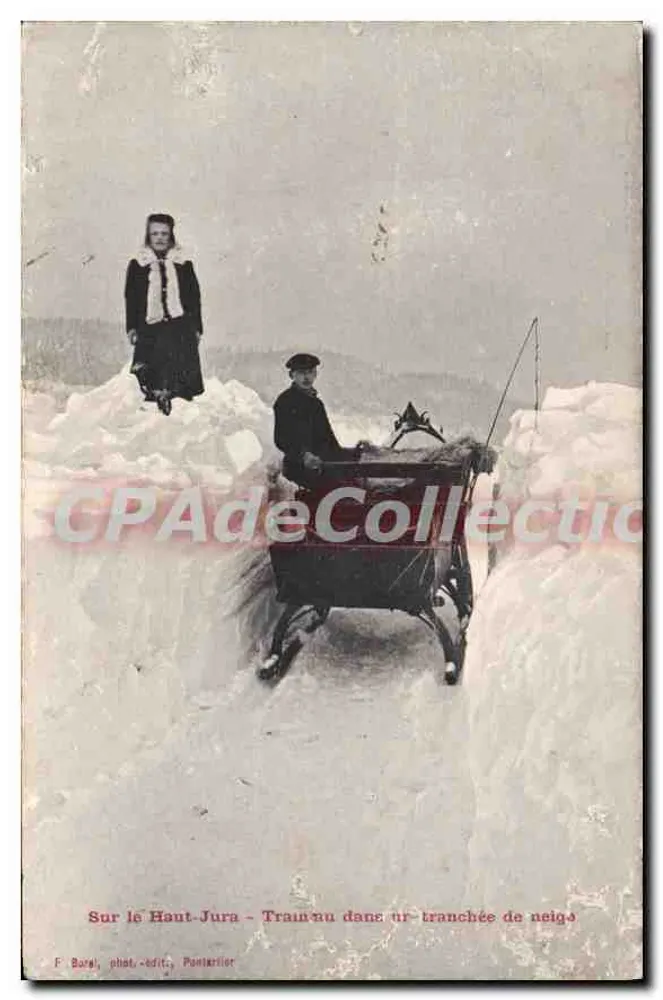 Auf dem Haut-Jura — Schlitten in einer Schneeschneise — F. Barel, Fotograf und Verleger, Pontarlier - Vorderseite