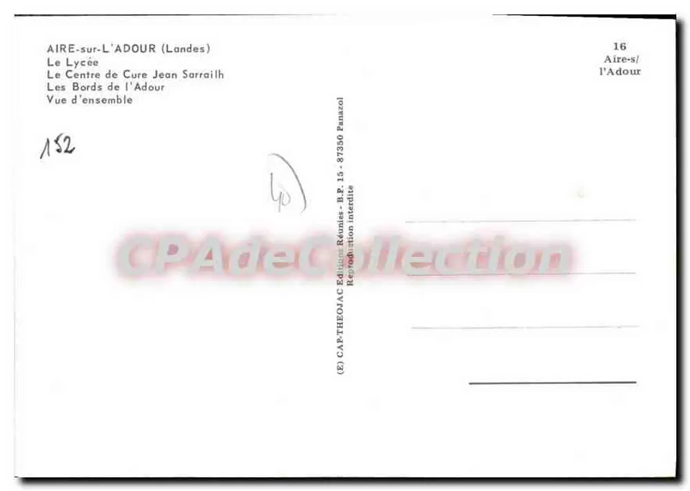 Aire-sur-l'Adour — Übersicht — CAP'THEONAC Éditions Réunies, Nr. 16 - Rückseite