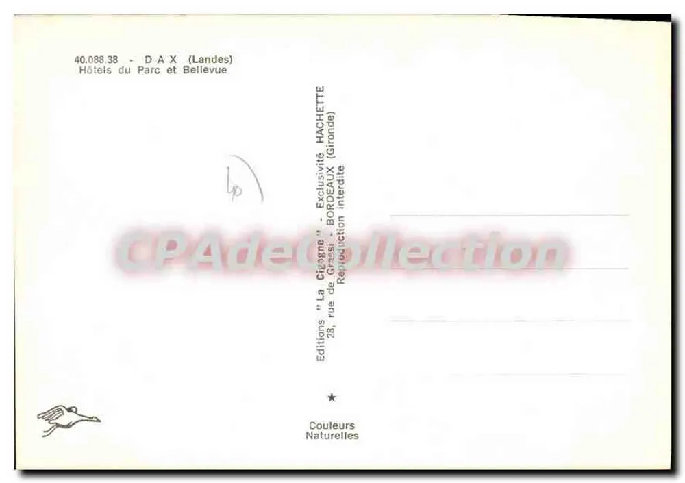 Hôtel du Parc — Beilevue — Éditions La Cigogne - Verso