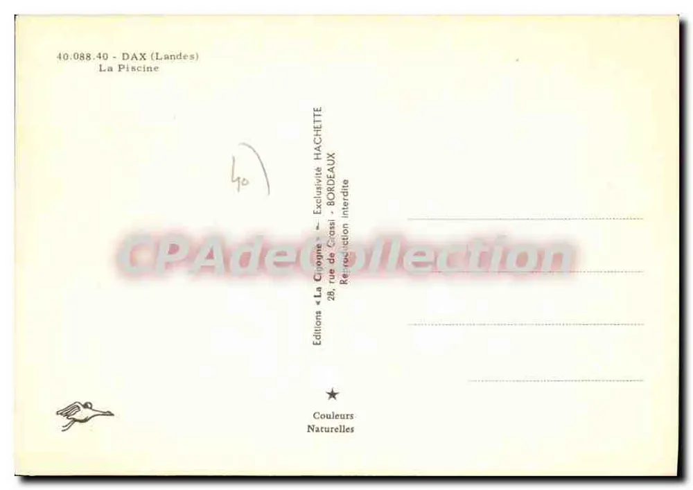 A Piscina - DAX (Landes) — Edições « La Cigogne » n°40.088.40 - Verso