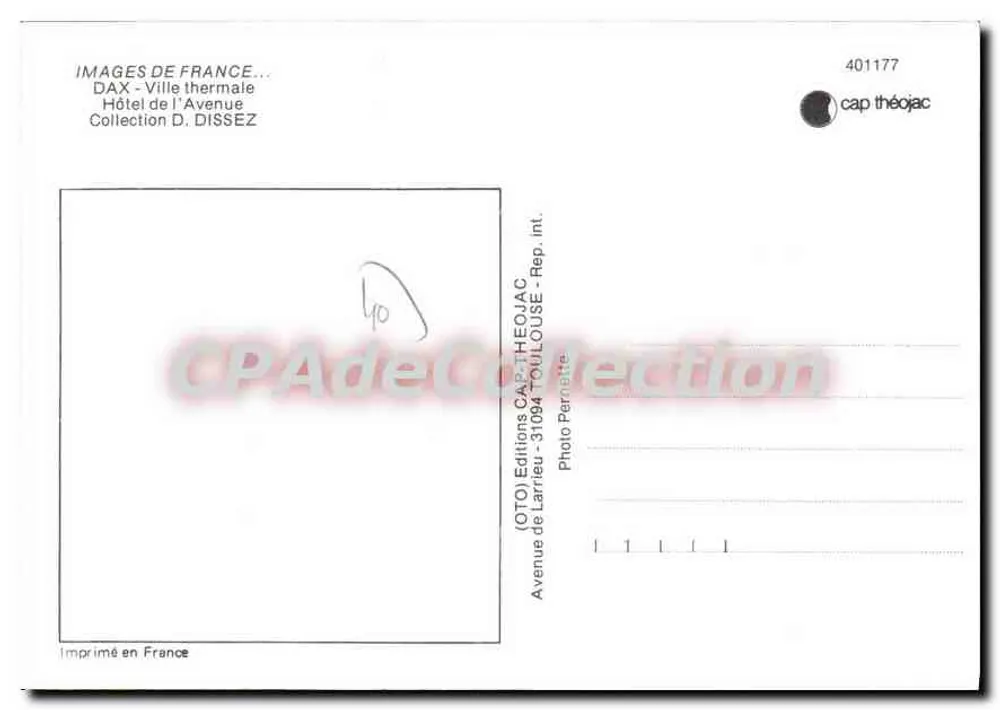 Dax - Thermalstadt — Hôtel de l'Avenue, Verlag DAX - Thermalstadt, Seriennummer 401177 - Rückseite
