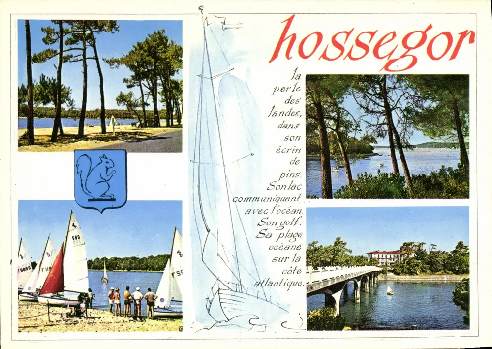Hossegor — Die Perle der Landes, inmitten ihrer Pinien. Ihr See, der mit dem Ozean verbunden ist. Ihr ozeanischer Strand an der Atlantikküste — Elnacap - Vorderseite