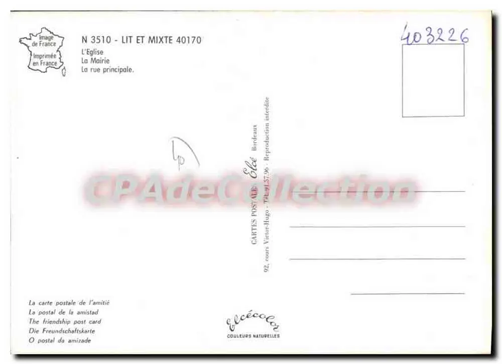 Lit-et-Mixe — vista de la iglesia, de la calle principal y de una casa — Élce - Reverso