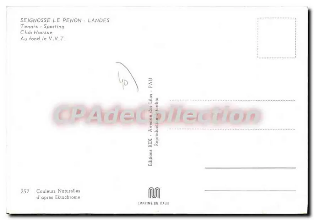 Seignosse Le Penon - Landes — Tennis — Sporting Club Housse — Editions REX, Nr. 257 - Rückseite