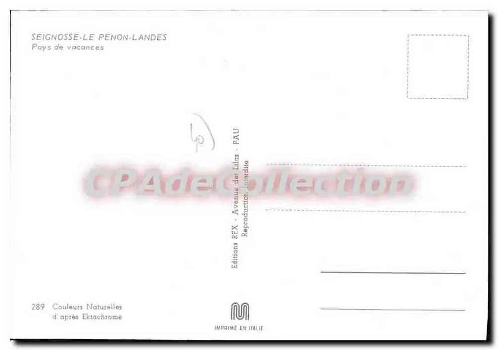 Seignosse-Le Penon-Landes — Terra de férias — Edições REX, n°289 - Verso